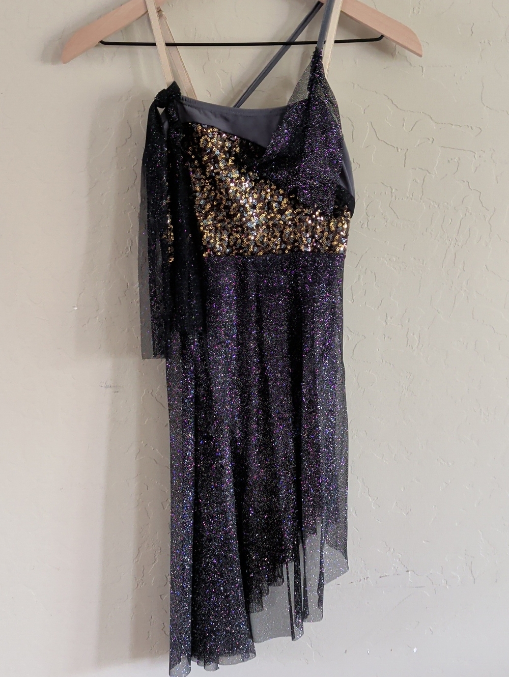 Sparkle Asymmetrical Black & Gold Sequin Evening Dress